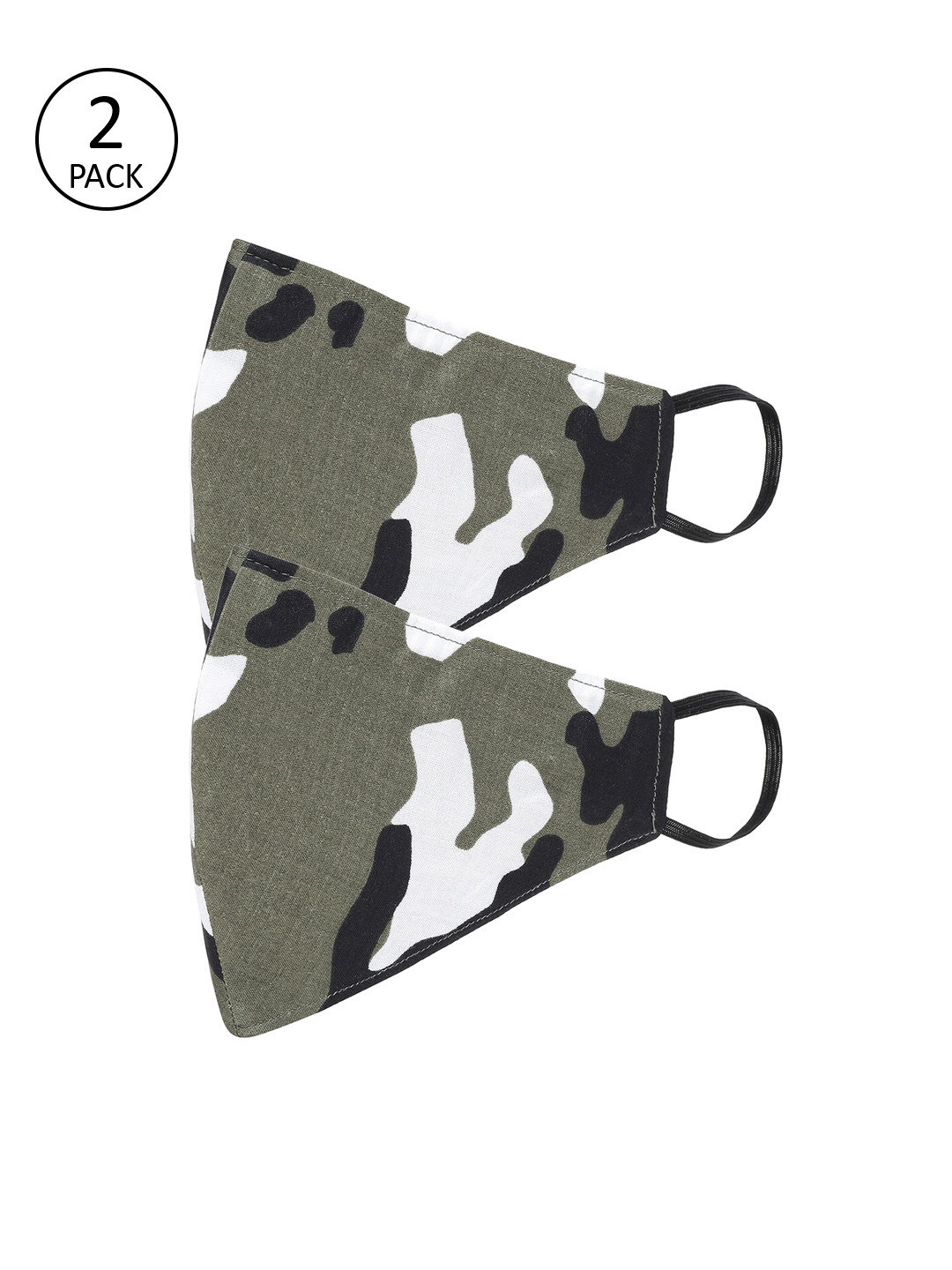 AKSHARA Kids Pack Of 2 Olive Green Printed 2-Ply Reusable Outdoor Masks