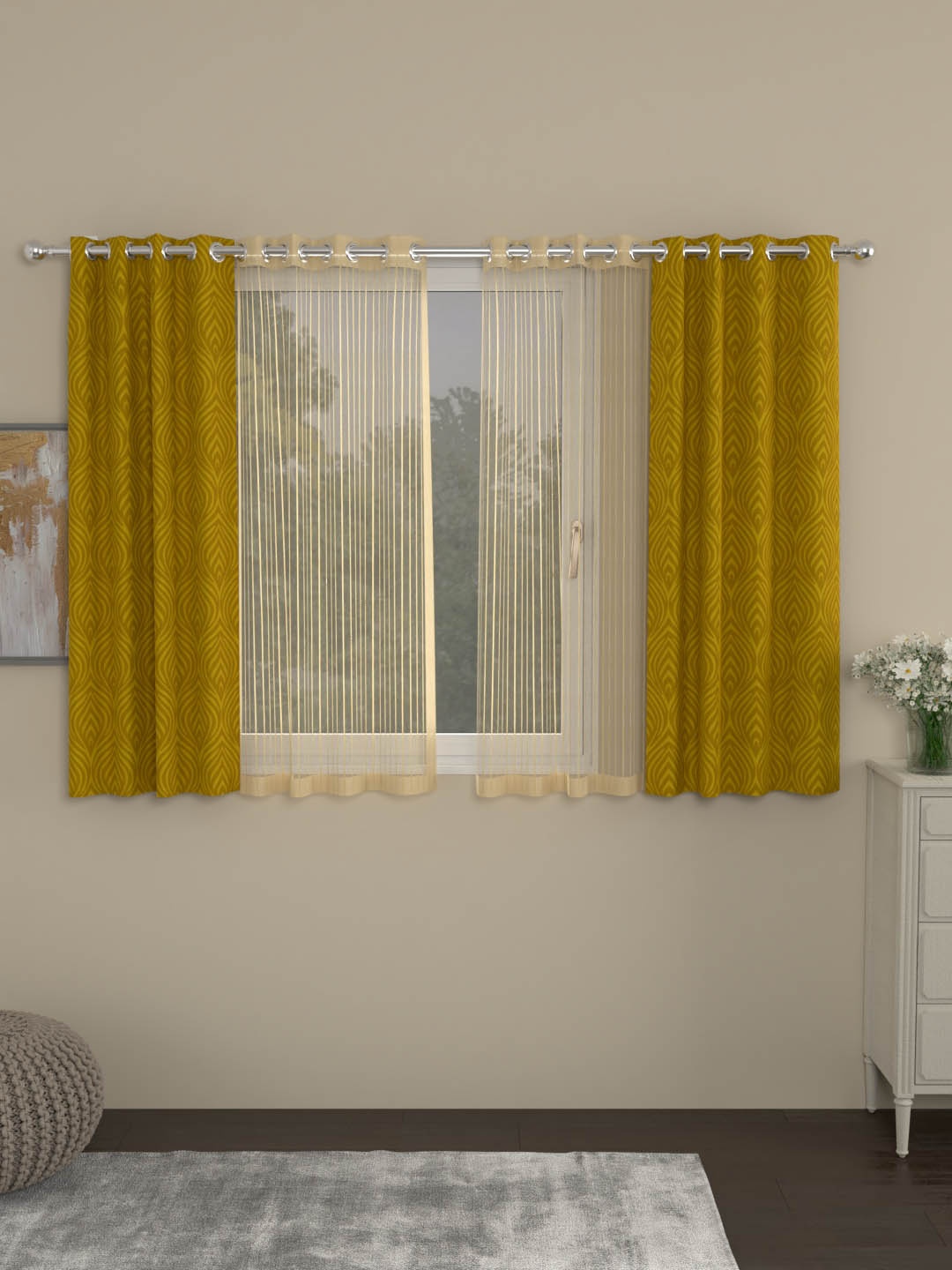 

ROSARA HOME Gold-Toned Set of 4 Window Curtains