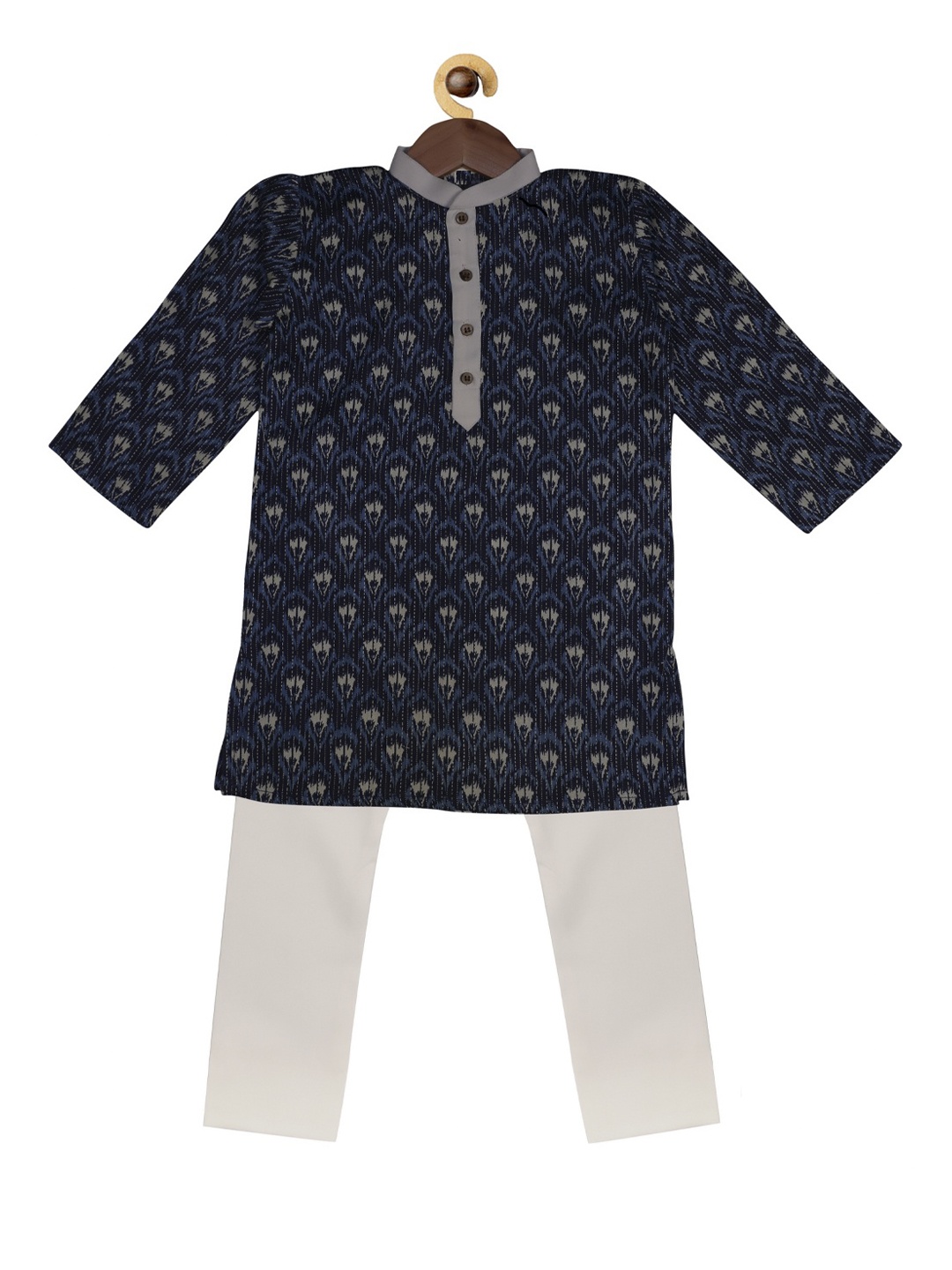 SOULFULLY INDIAN Boys Blue & White Self Design Kurta with Pyjamas
