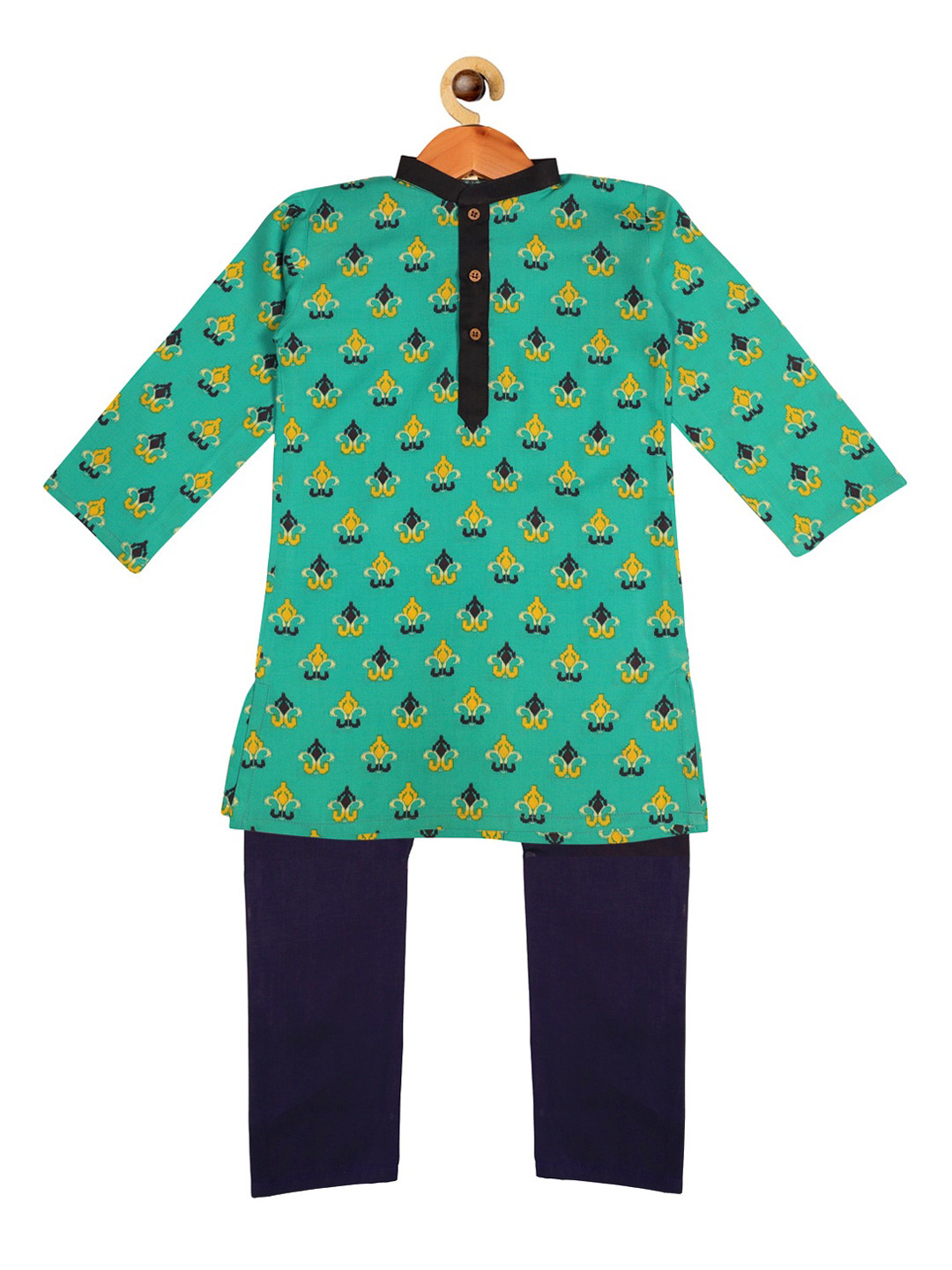 

SOULFULLY INDIAN Boys Green & Navy Blue Printed Kurta with Pyjamas