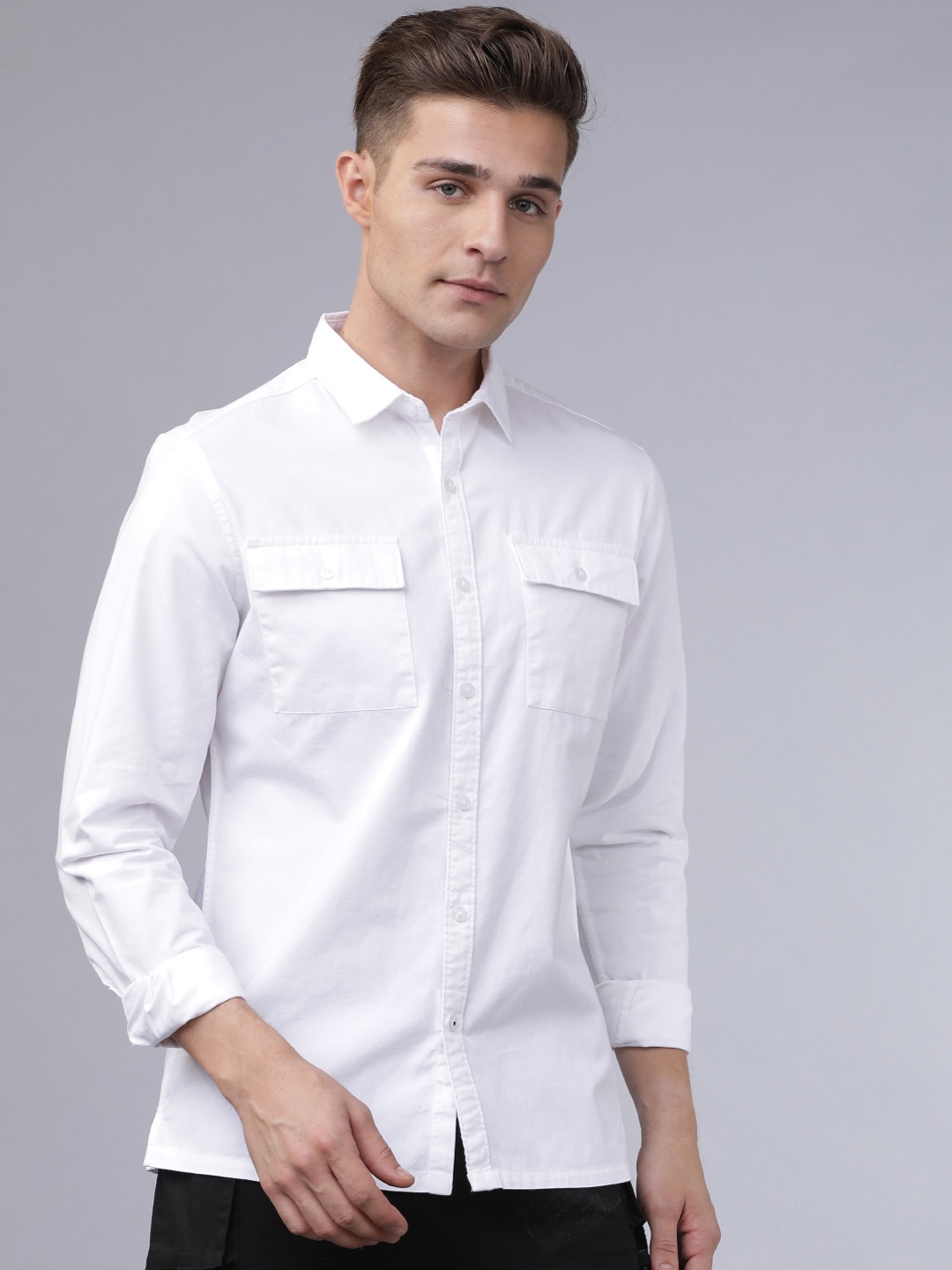 HIGHLANDER Men White Slim Fit Solid Casual Shirt