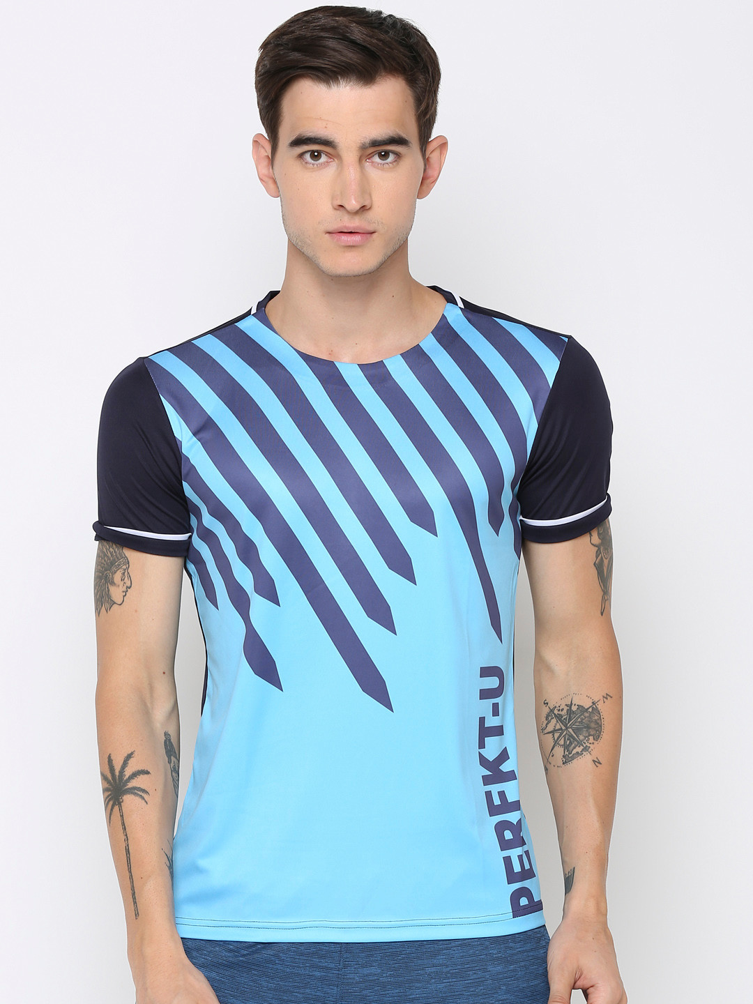 

PERFKT-U Men Blue Printed Round Neck T-shirt