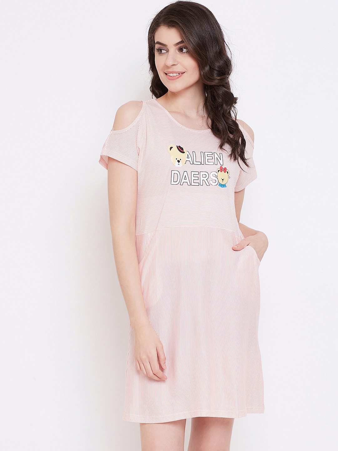

Camey Pink Printed Nightdress NT-73_ALIEN.DAERS