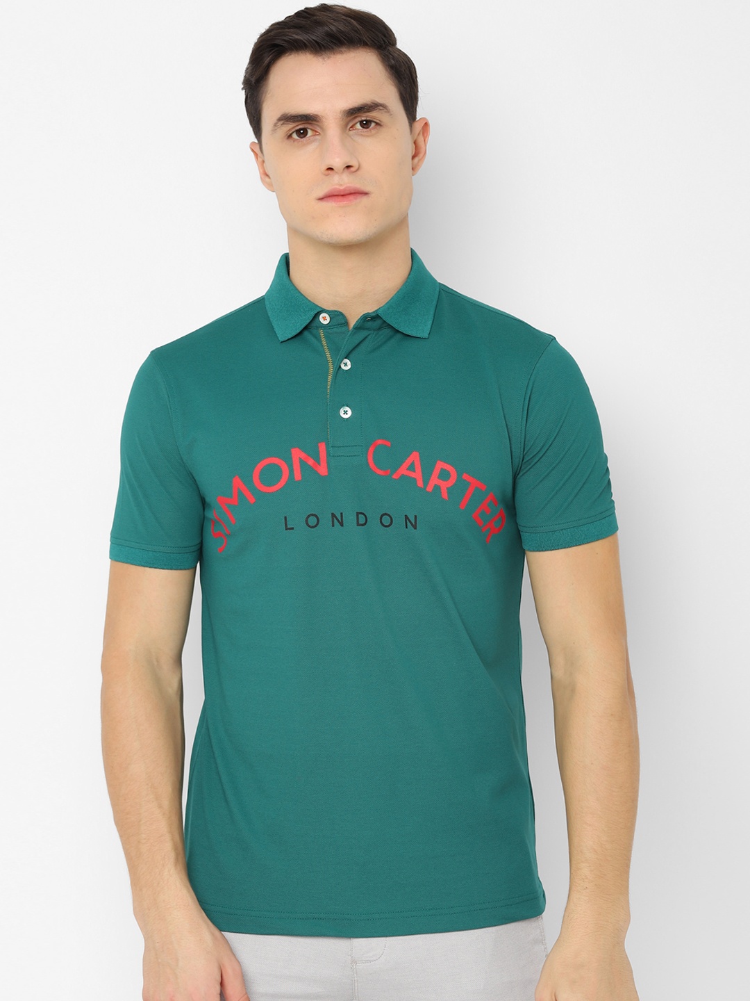 

SIMON CARTER LONDON Men Green Printed Polo Collar T-shirt