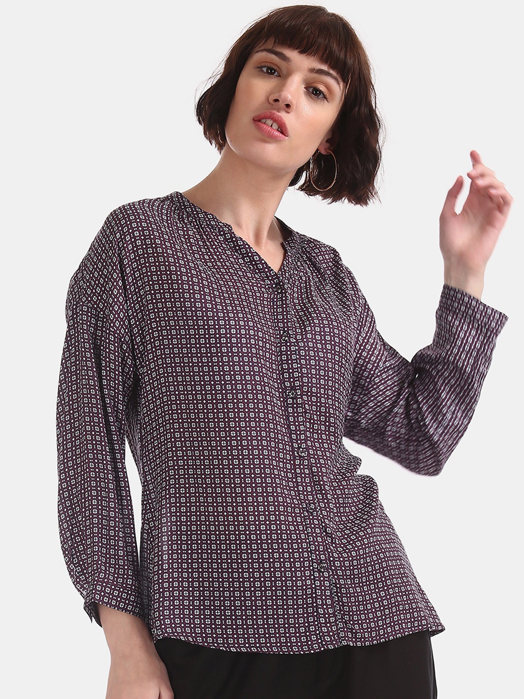U.S. Polo Assn. Women Maroon & Navy Blue Regular Fit Printed Casual Shirt