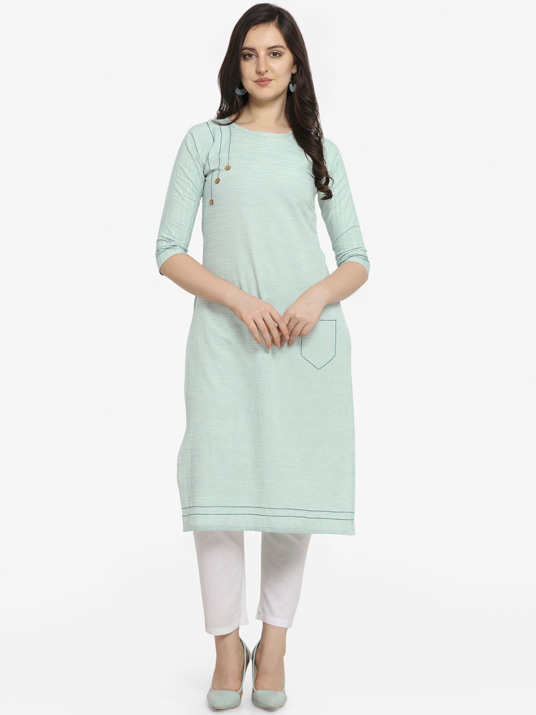 

Kvsfab Women Sea Green Solid Straight Kurta
