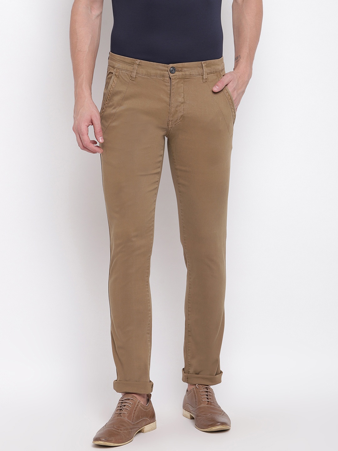 

LINDBERGH Men Khaki Brown Slim Fit Solid Regular Trousers