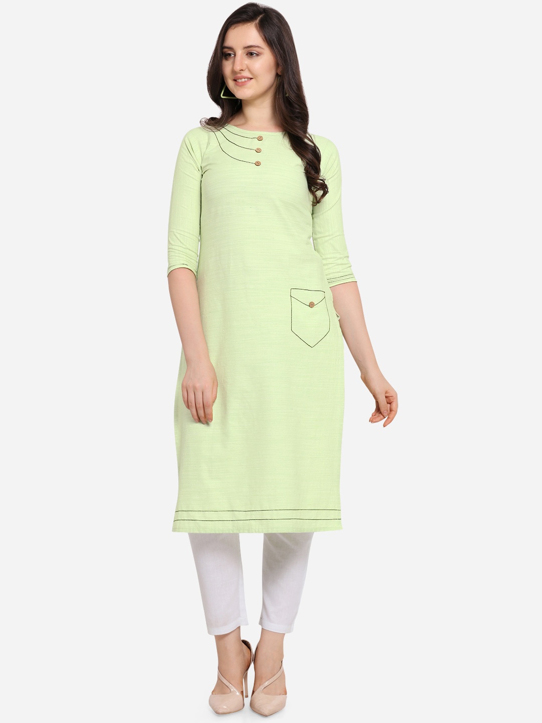 

Kvsfab Women Lime Green Solid Straight Kurta