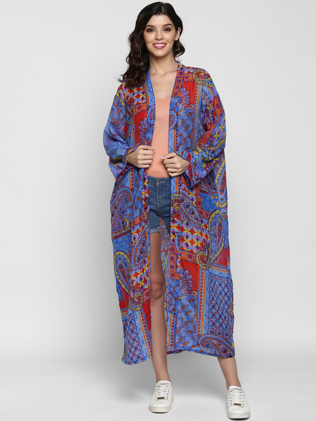 

Aditi Wasan Women Blue & Red Printed Tie-Up Shrug