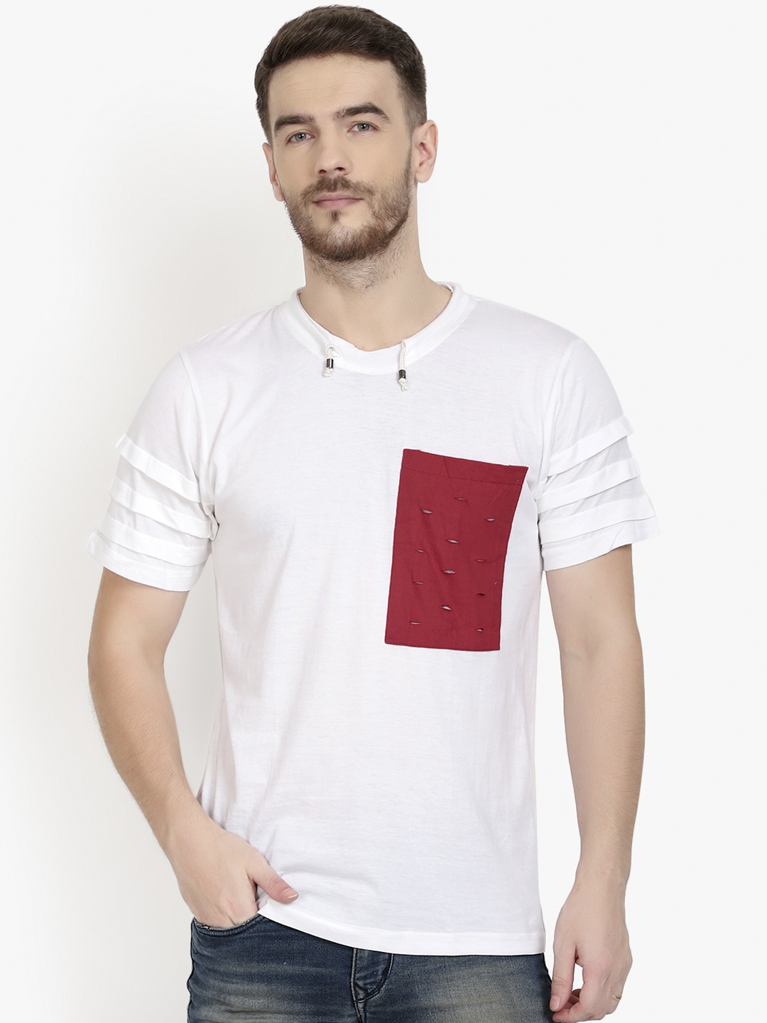 

PAUSE SPORT Men White Solid Round Neck T-shirt