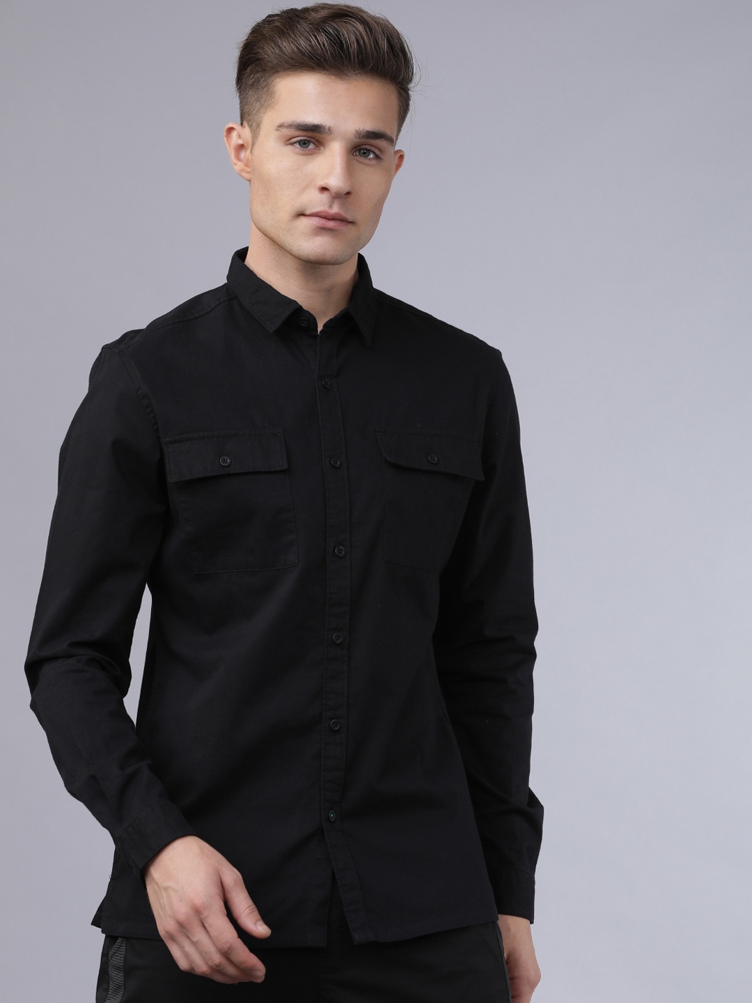 

HIGHLANDER Men Black Slim Fit Casual Shirt