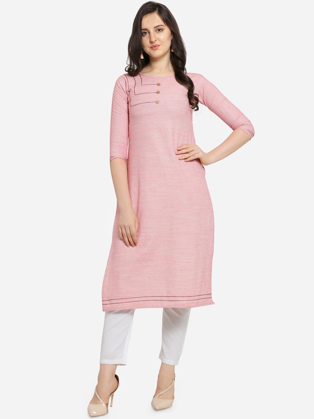 

Kvsfab Women Pink Solid Straight Kurta