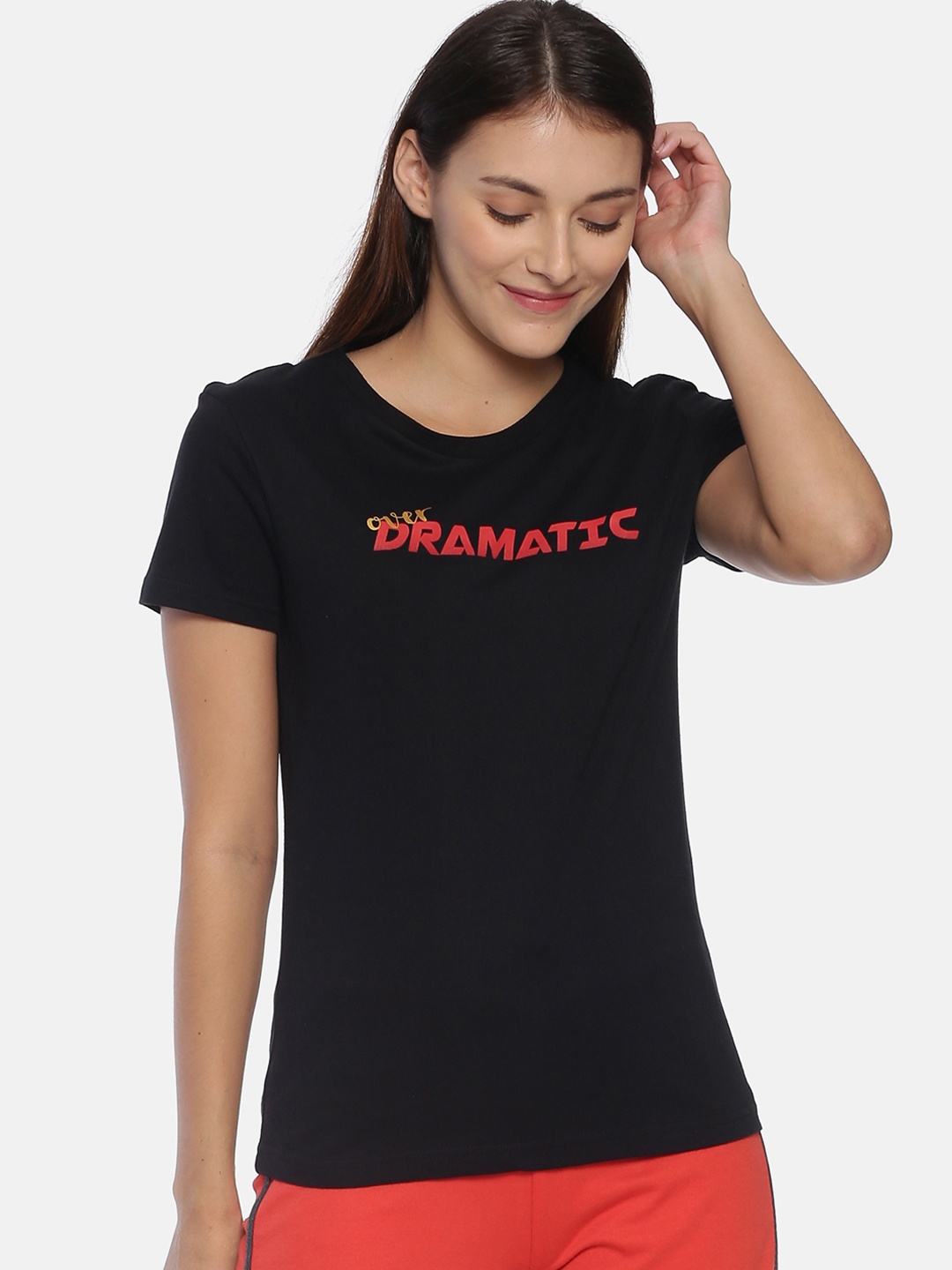 

Snarky Gal Women Black Red Printed Round Neck Pure Cotton T-shirt