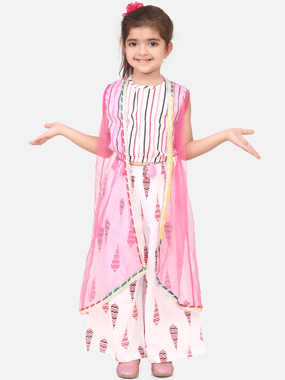 

LilPicks Girls Pink Printed Top with Palazzos