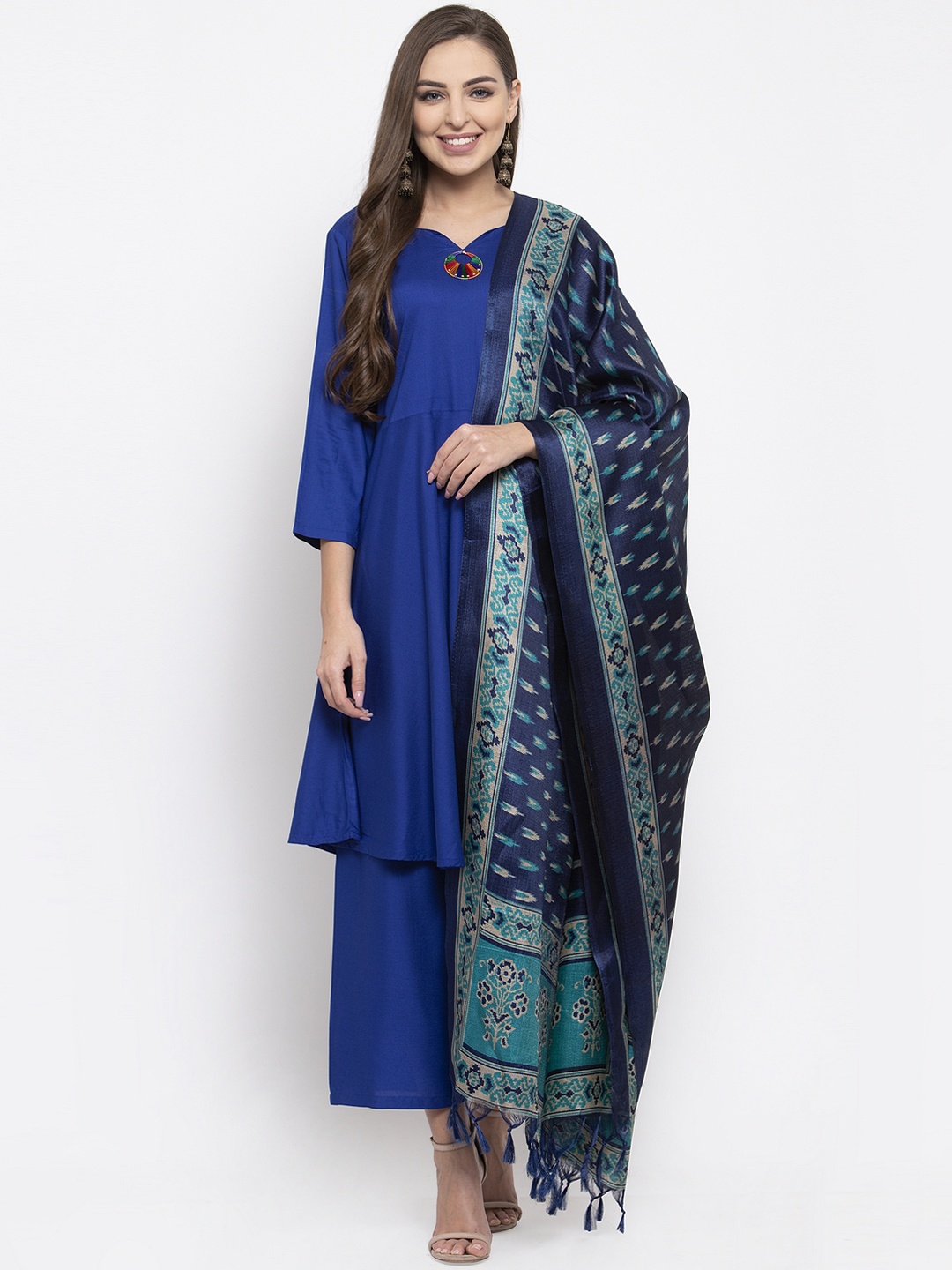 

Jompers Navy Blue Printed Art silk Dupatta