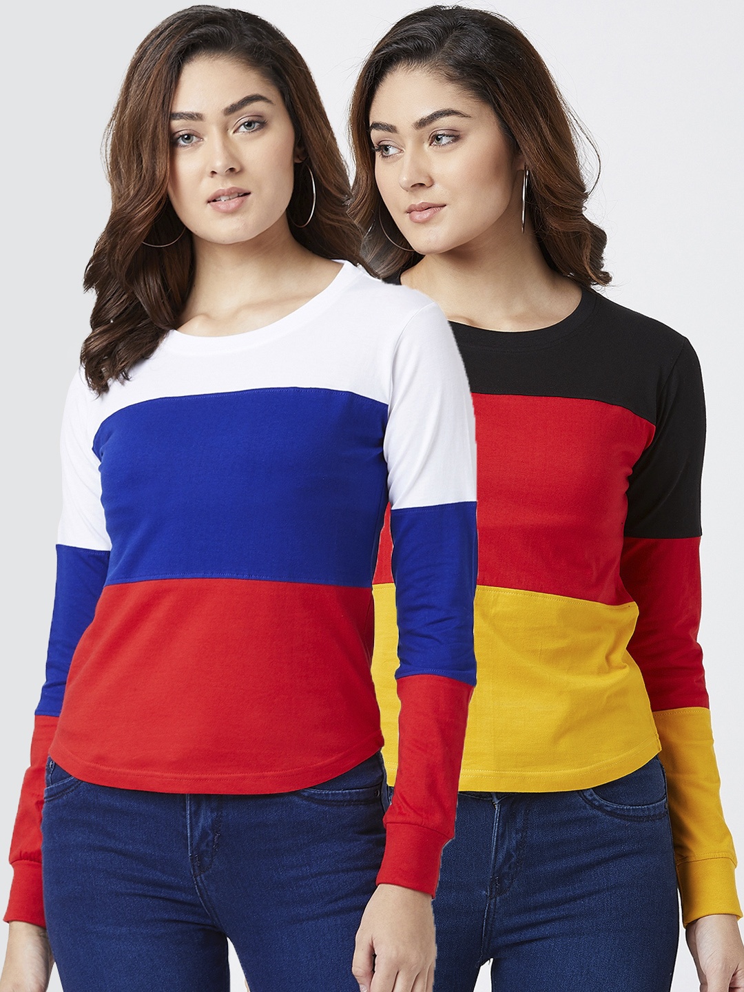

The Dry State Women Pack Of 2 Colourblocked Round Neck T-shirt, Red