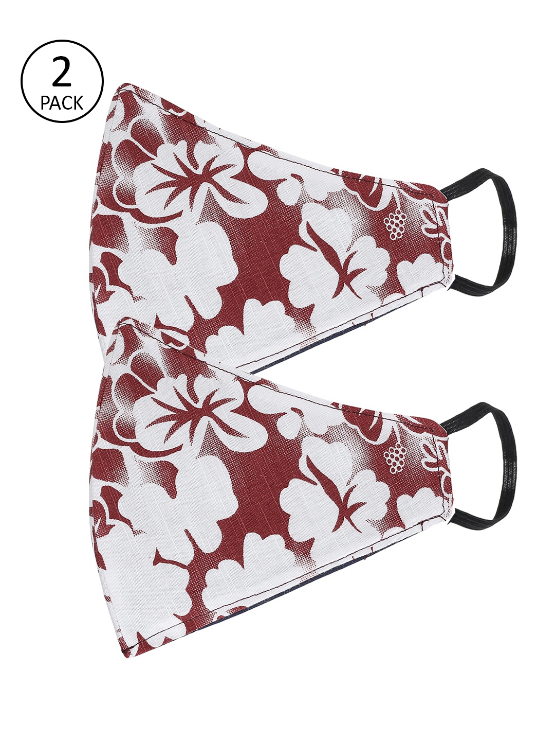 

AKSHARA Kids Pack Of 2 White & Maroon Printed 2-Ply Reusable Cloth Masks