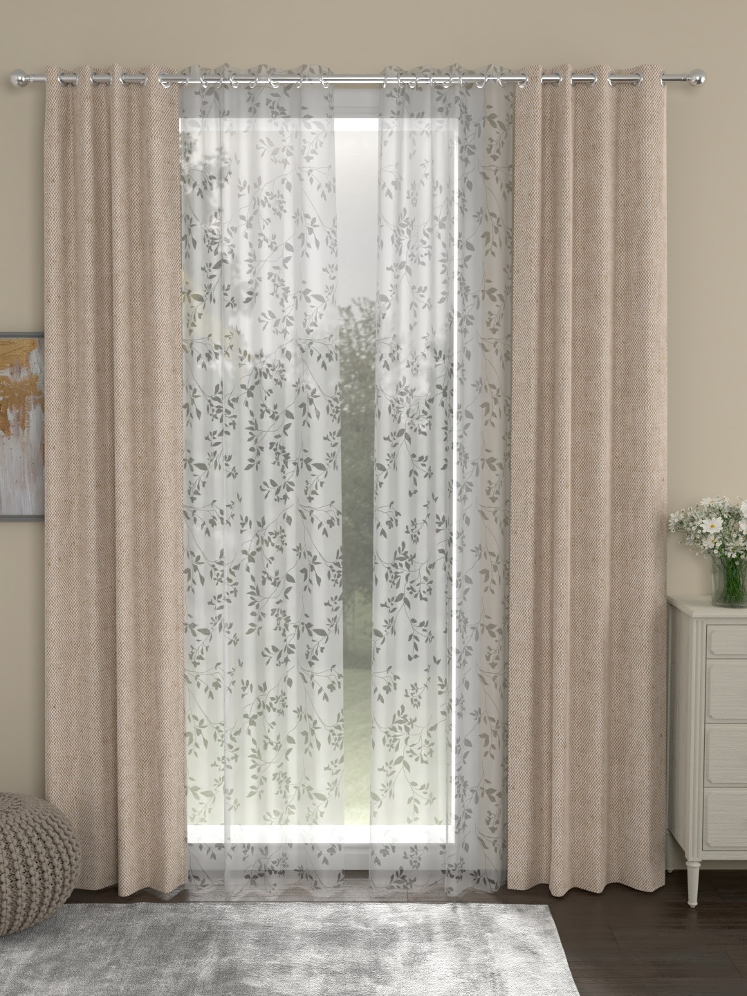 ROSARA HOME Beige Set of 4 Door Curtains