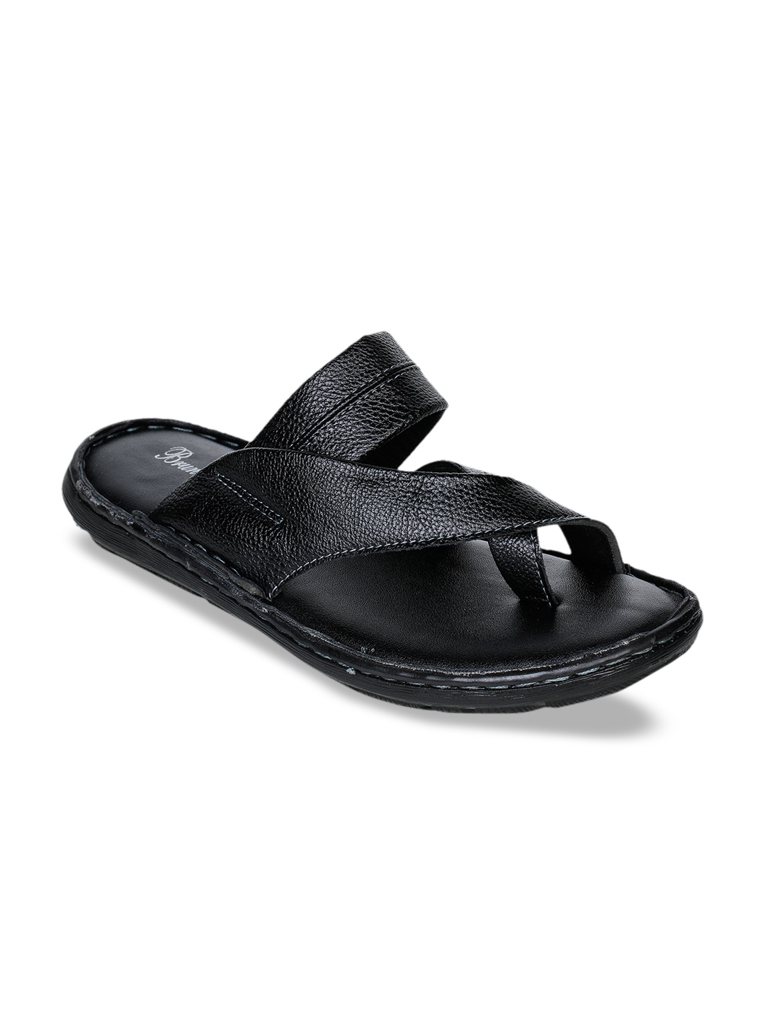 

Bruno Manetti Men Black Leather Comfort Sandals