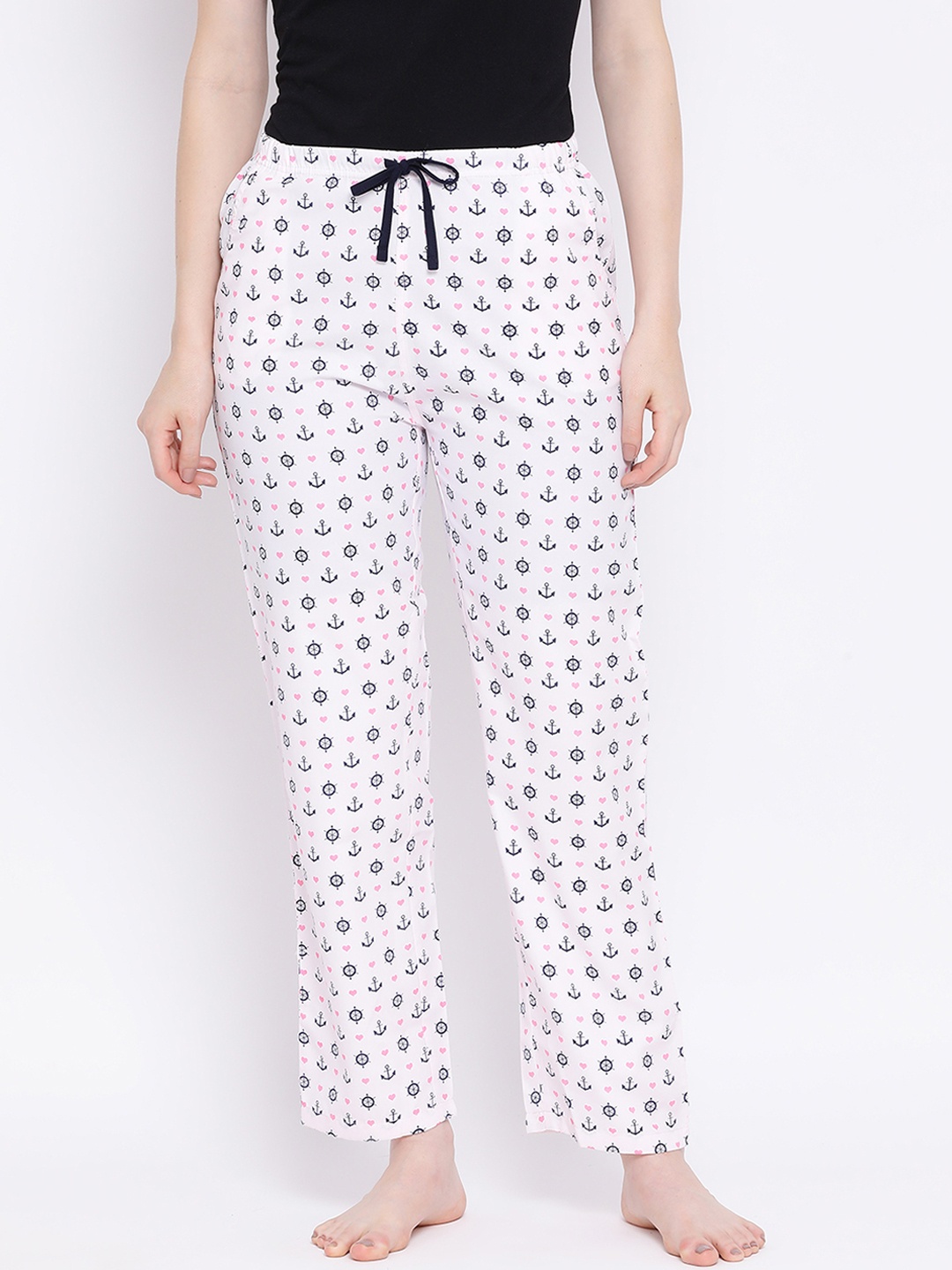 

Kanvin Women White Printed Pyjama PJ1084