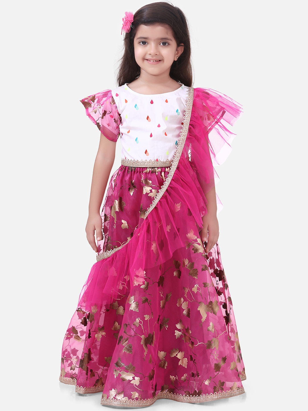 

LilPicks Pink Ready to Wear Lehenga & Blouse with Dupatta