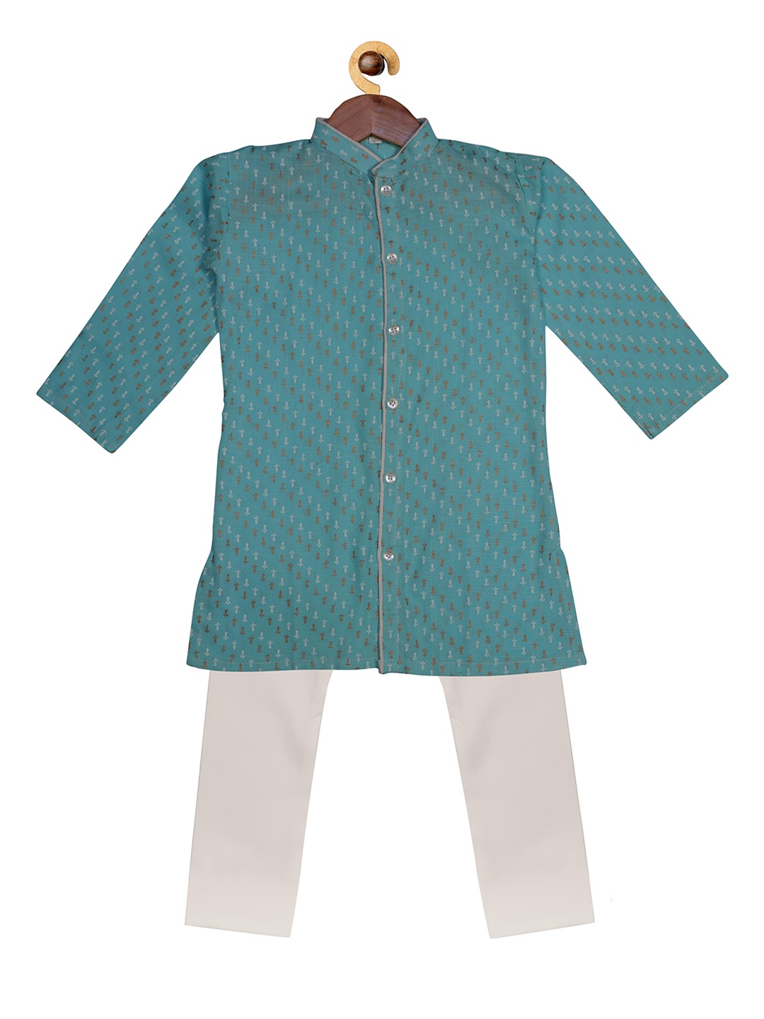 

SOULFULLY INDIAN Boys Sea Green & White Printed Kurta with Pyjamas