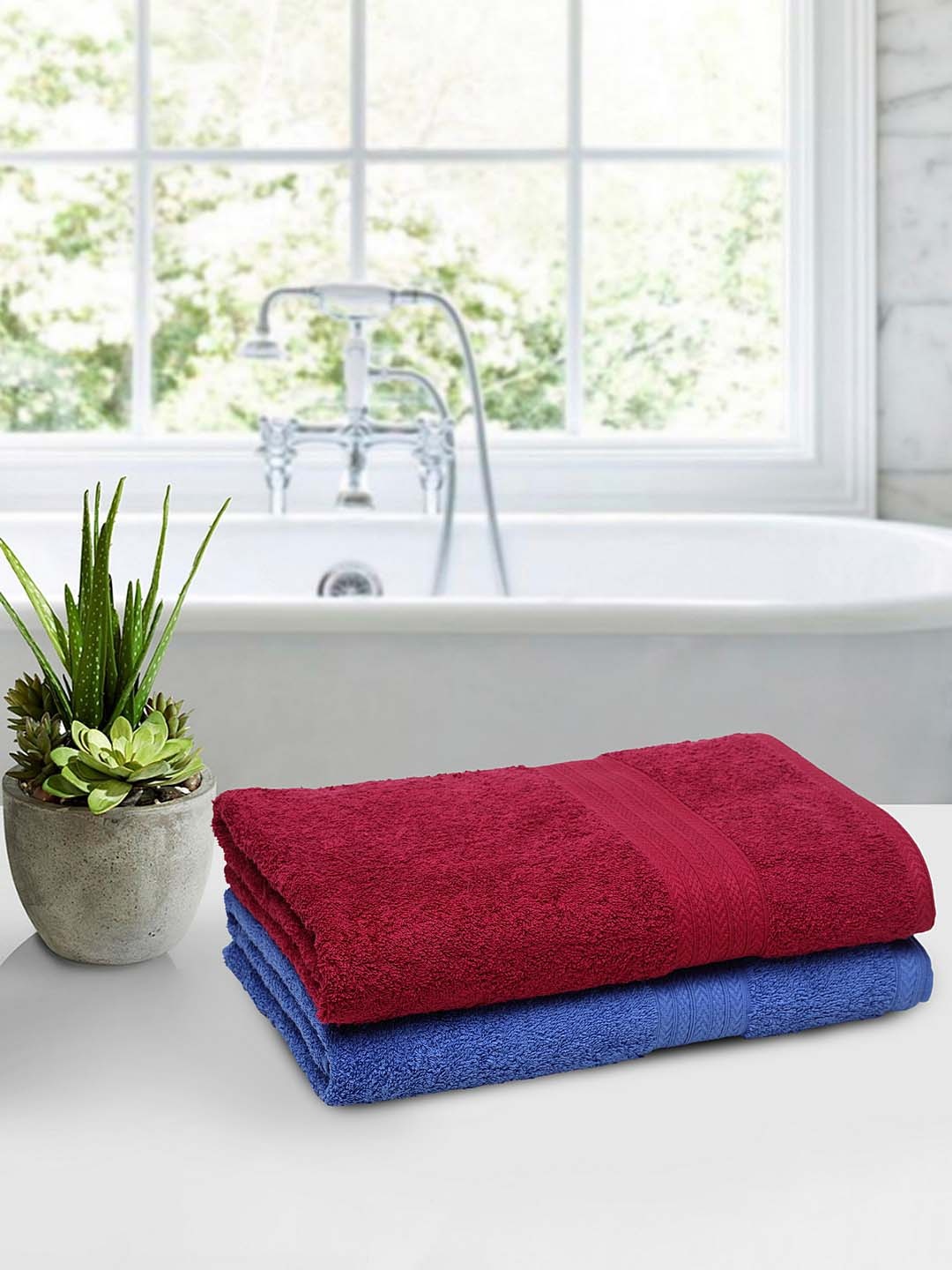 

BOMBAY DYEING Unisex Set Of 2 Solid Tulip 450 GSM Bath Towels, Red