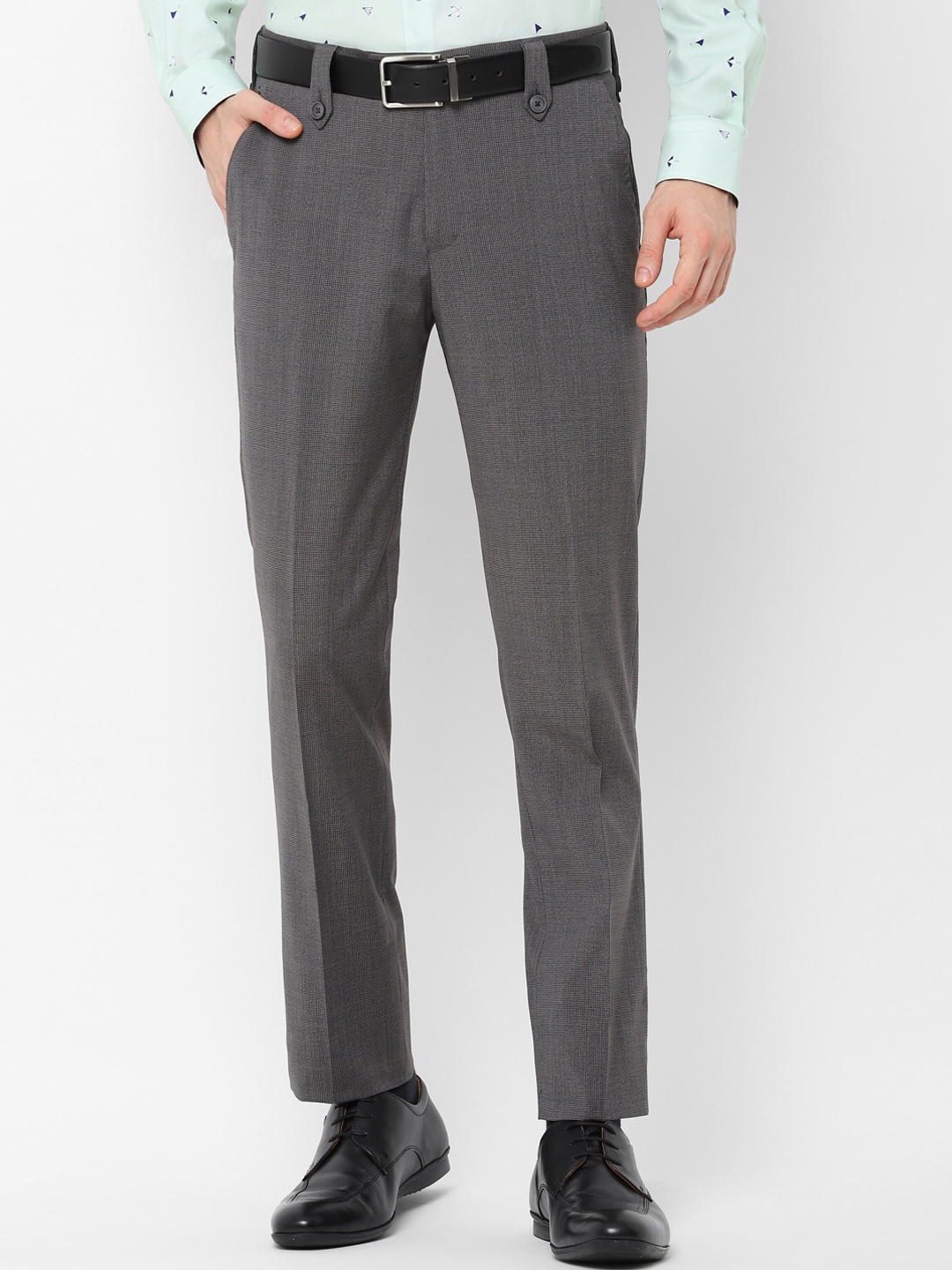 

SIMON CARTER LONDON Men Grey Slim Fit Self Design Formal Trousers