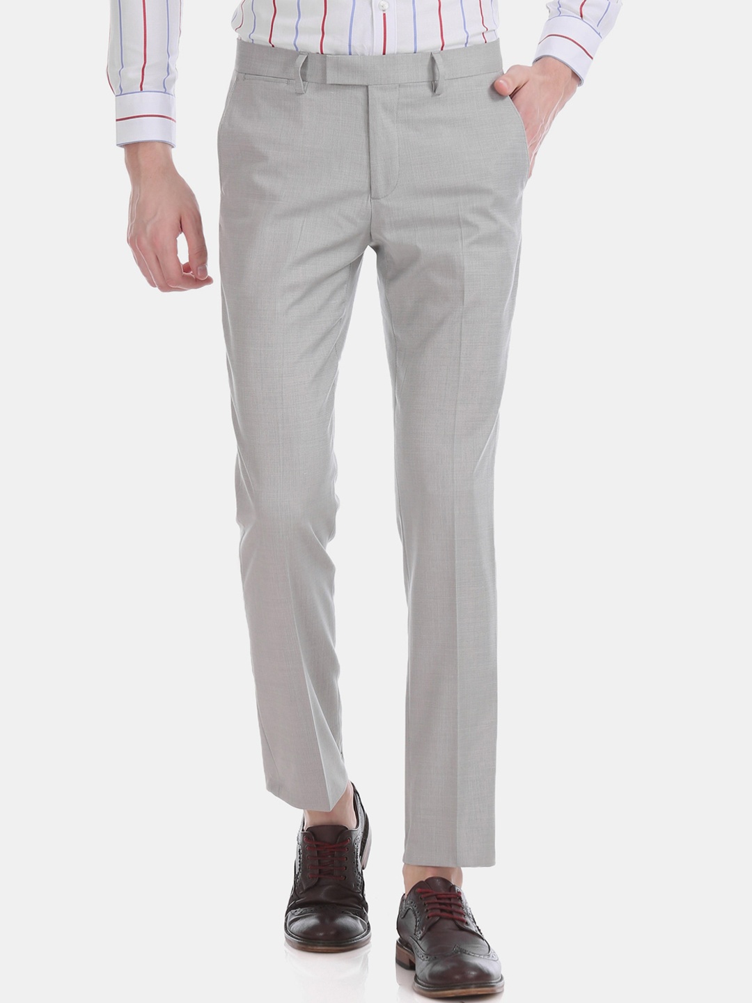 

U.S. Polo Assn. Men Grey Slim Fit Self Design Regular Trousers