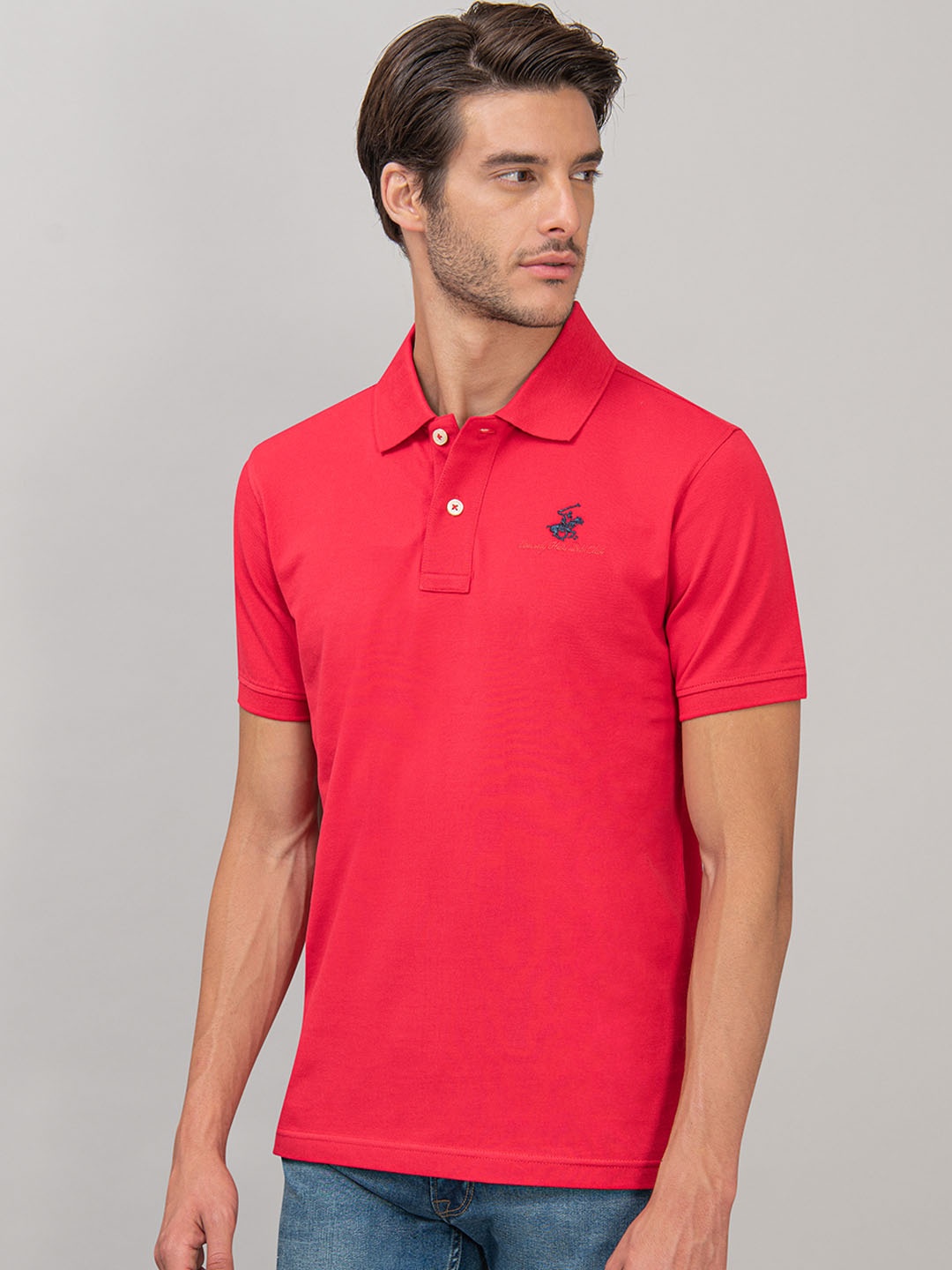 

Beverly Hills Polo Club Men Red Solid Polo Collar T-shirt