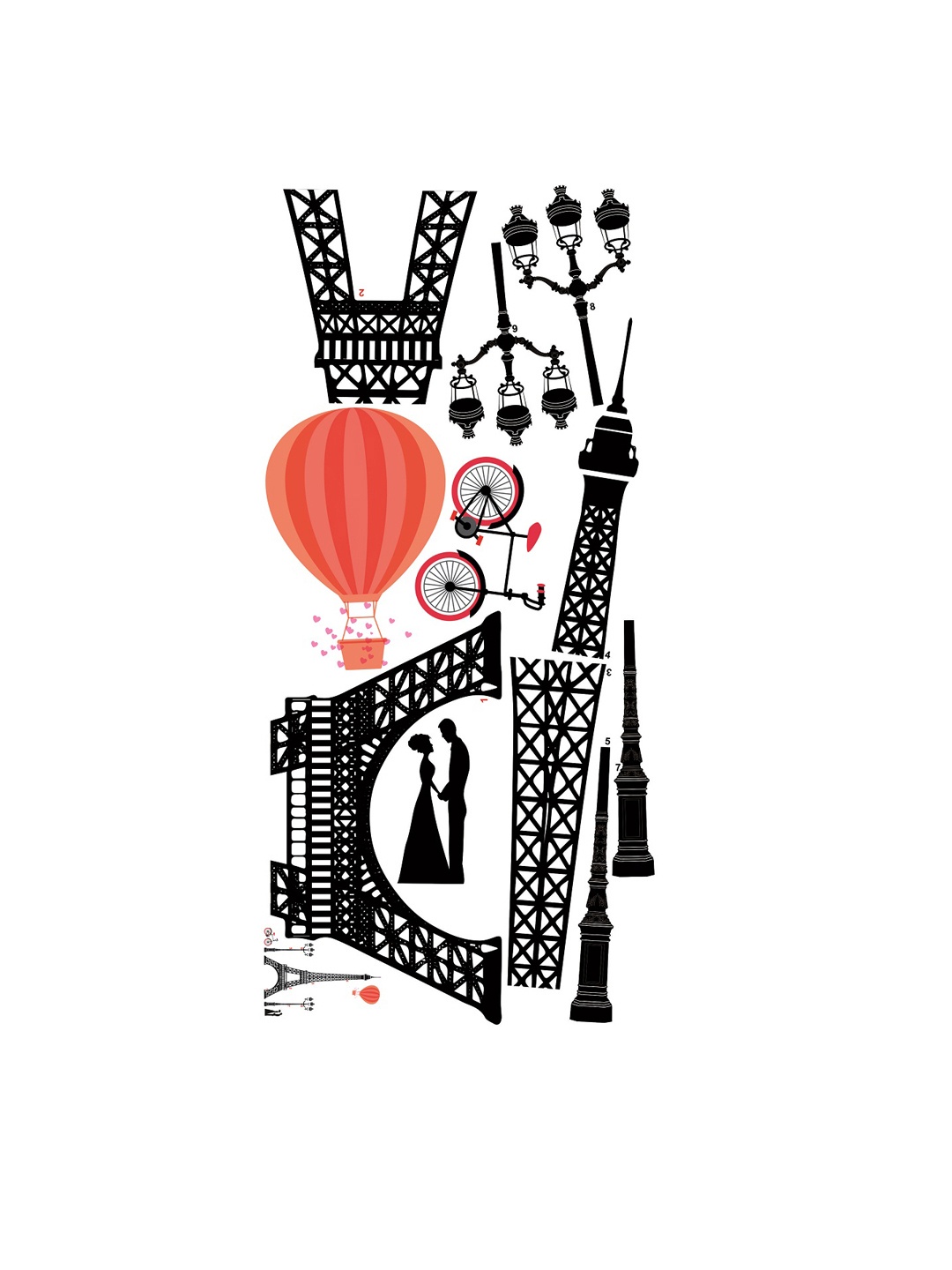 

WALLSTICK Black & Red Eiffel Tower Large Vinyl Wall Sticker