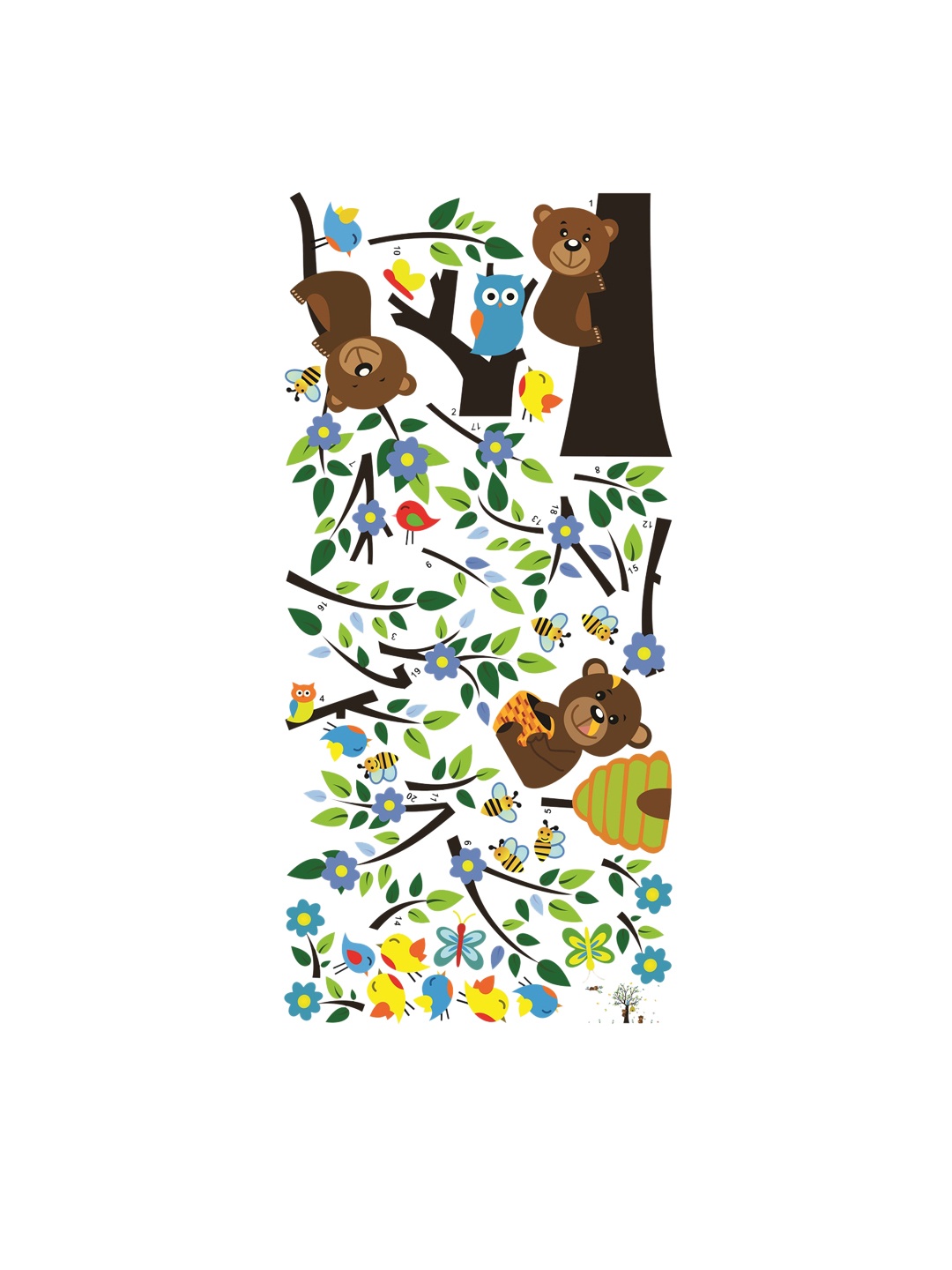 

WALLSTICK Green & Brown Bears On Tree Large Vinyl Wall Sticker