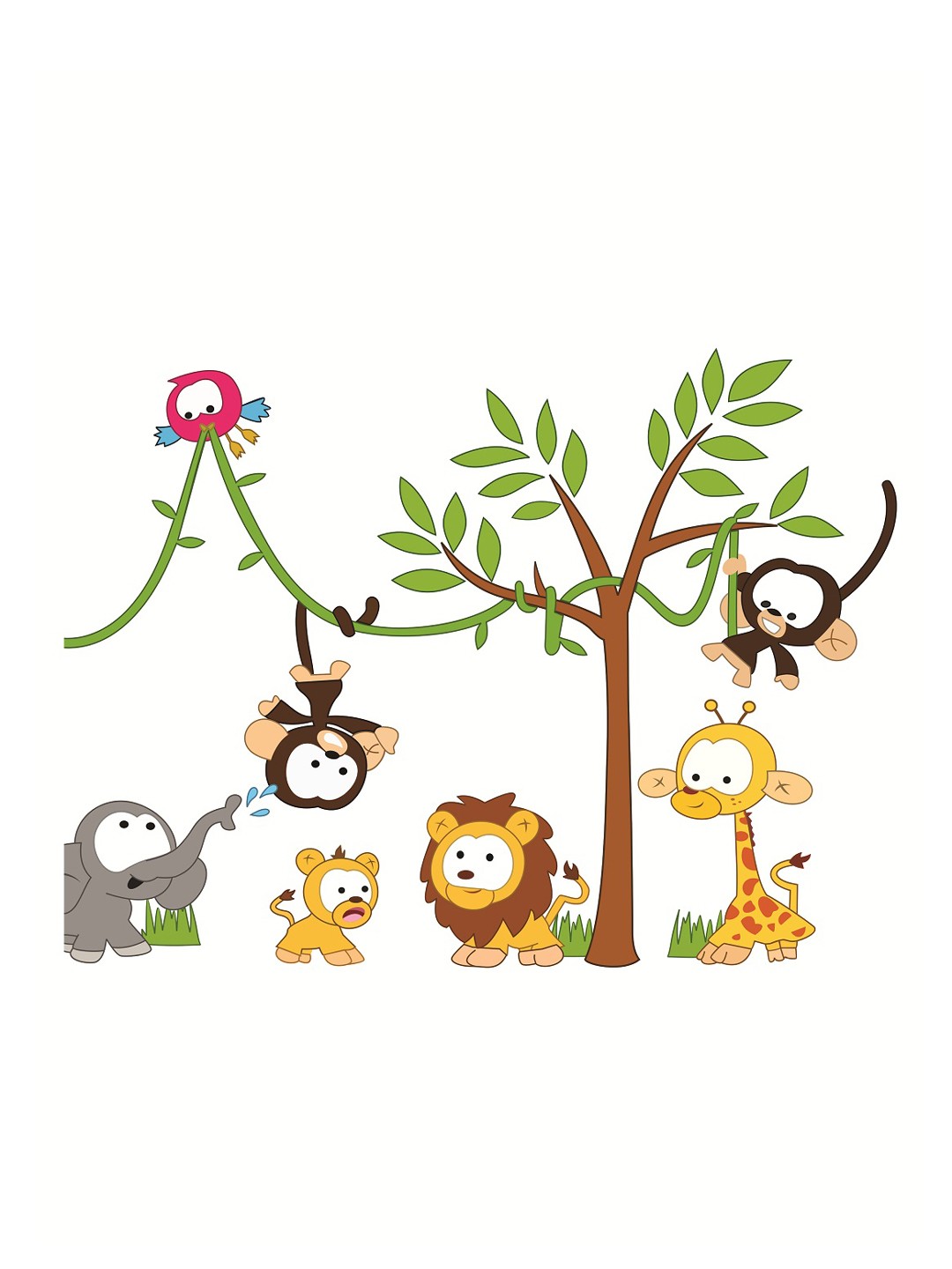 

WALLSTICK Green & Yellow Animals Large Vinyl Wall Sticker