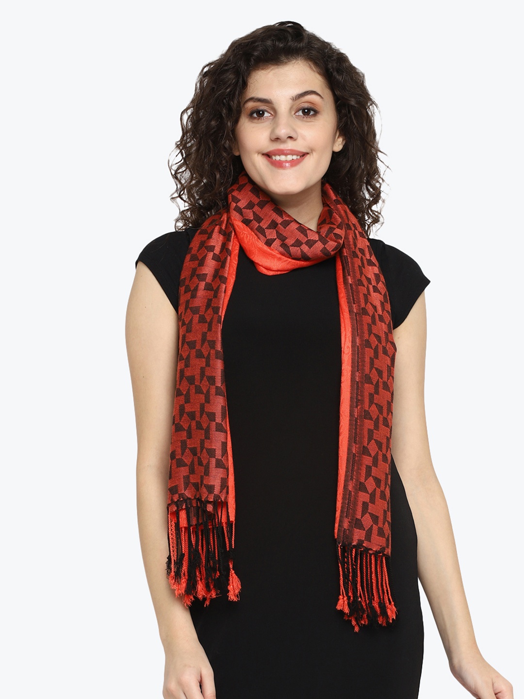 

Aditi Wasan Women Orange & Black Jacquard Woven Design Stole