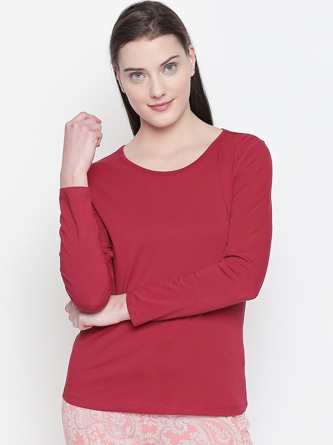 

Dreamz by Pantaloons Women Red Solid Lounge Tshirt