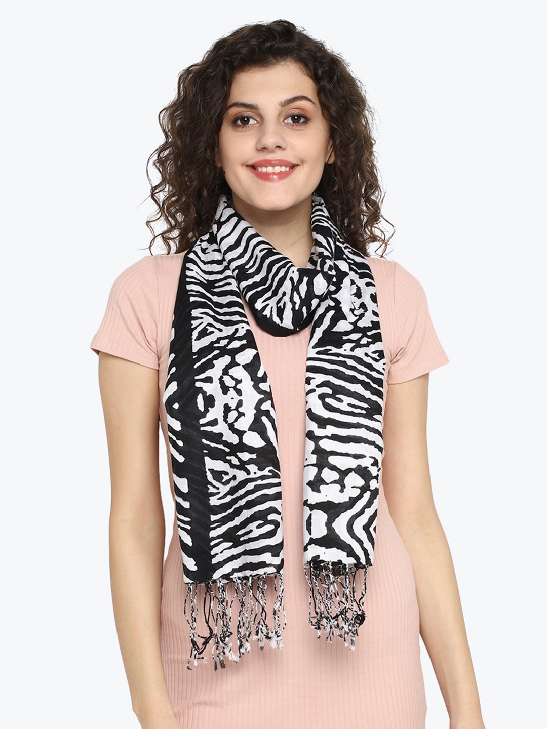 

Aditi Wasan Women Black & White Zebra Print Stole