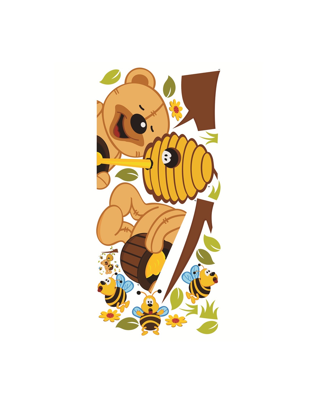 

WALLSTICK Brown & Yellow Bear With Honey Large Vinyl Wall Sticker
