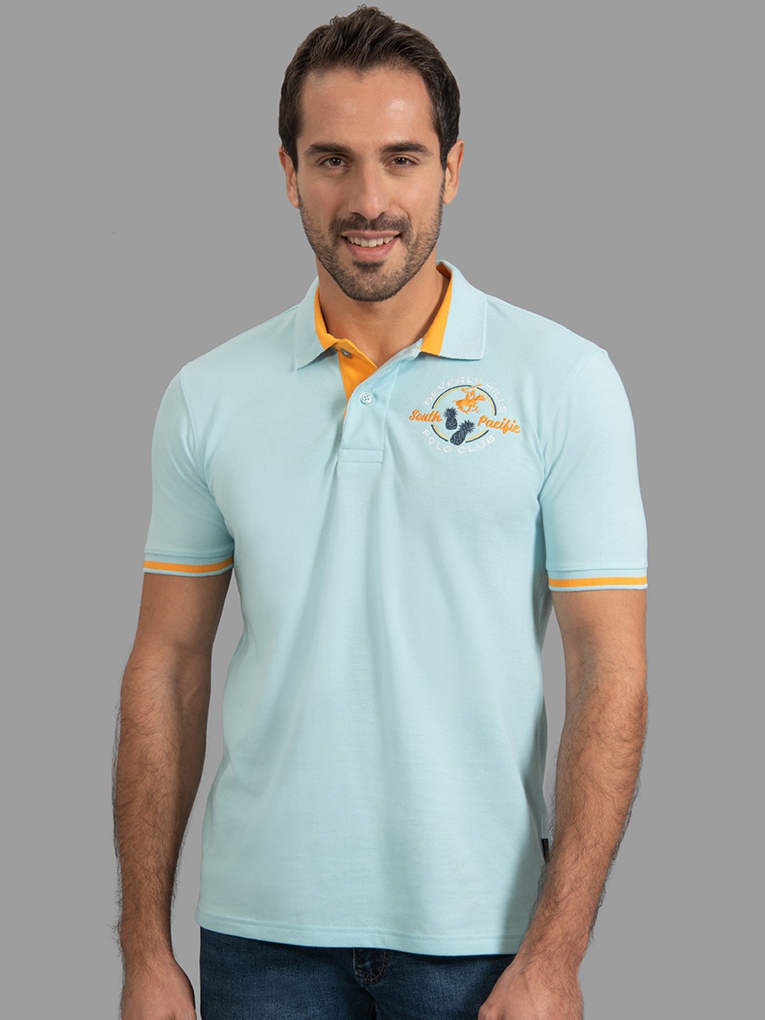 

Beverly Hills Polo Club Men Blue Solid Polo Collar T-shirt