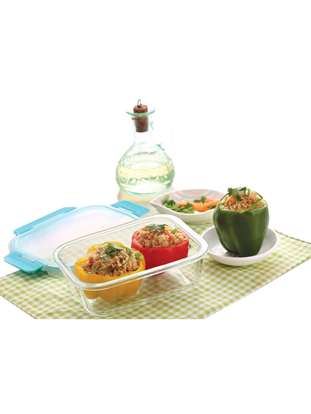 

HAZEL Set Of 3 Transparent & Blue Borosilicate Glass Rectangle Airtight & Leak Proof Containers