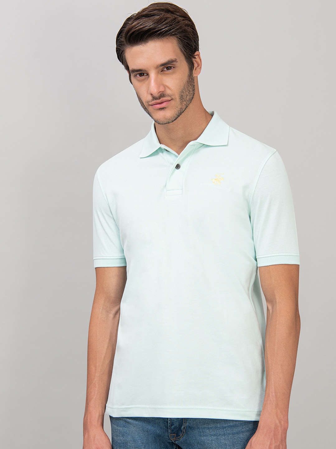 

Beverly Hills Polo Club Men Blue Solid Polo Collar T-shirt