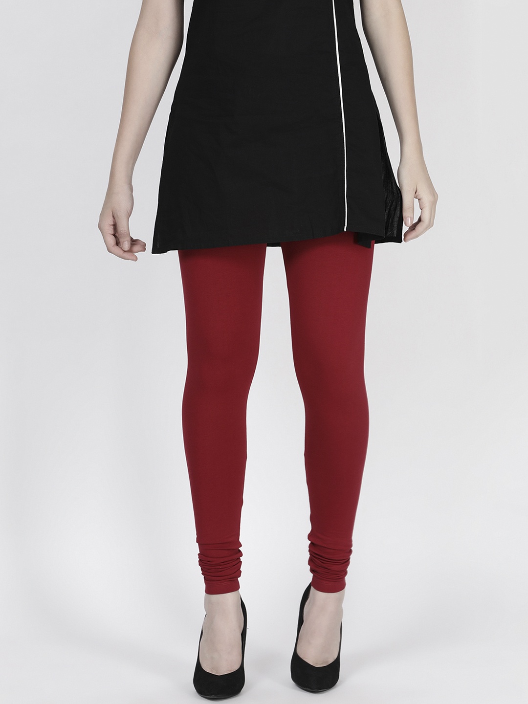 

TWIN BIRDS Women Maroon Solid Churidar-Length Leggings