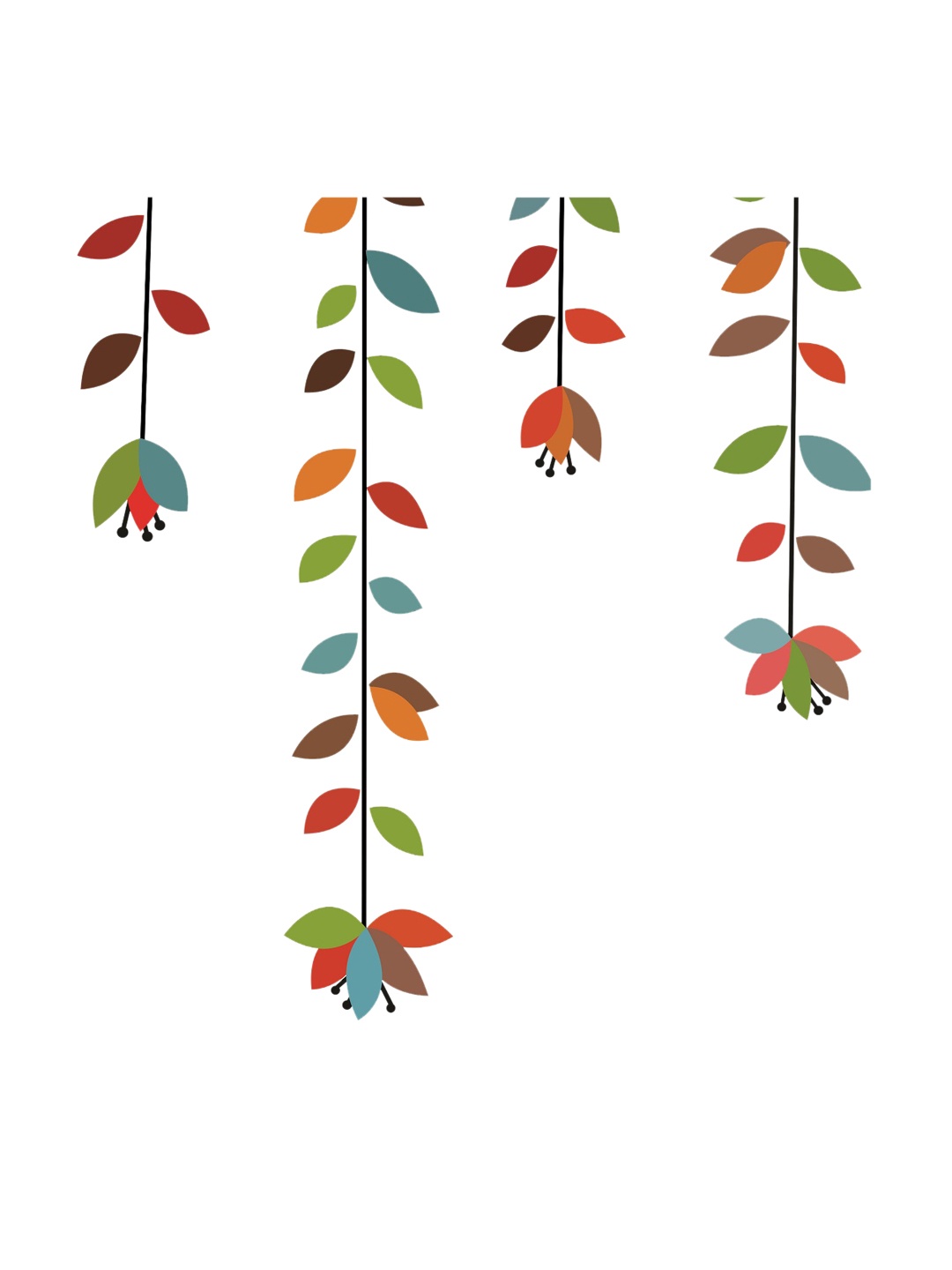 WALLSTICK Green & Brown Leaves Large Vinyl Wall Sticker