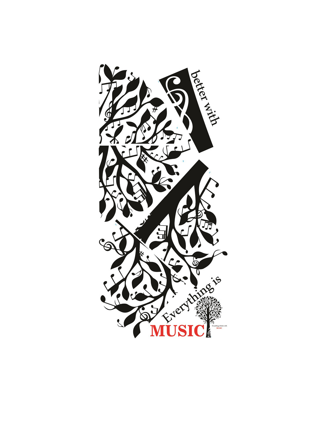 

WALLSTICK Black & Red Music Notes Tree Large Vinyl Wall Sticker