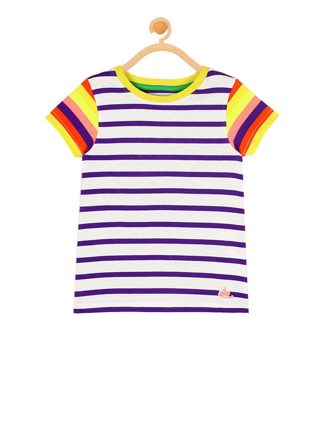 

Cherry Crumble Unisex Kids White & Purple Striped Round Neck T-shirt