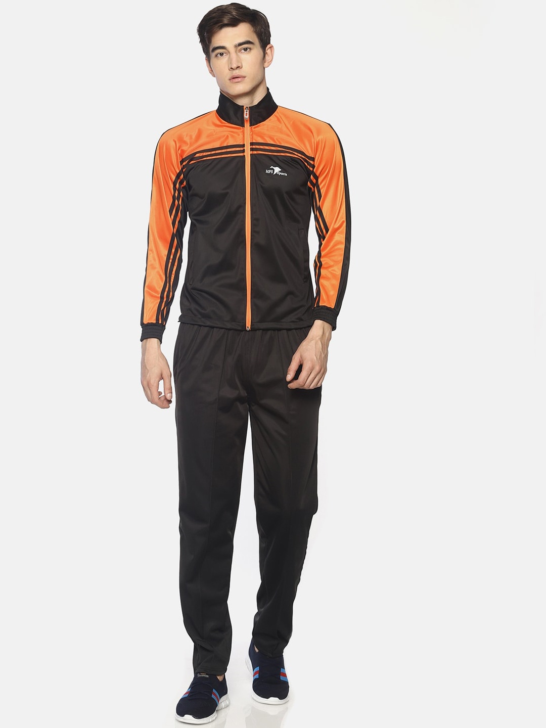

HPS Sports Men Black & Orange Colourblocked Tracksuit