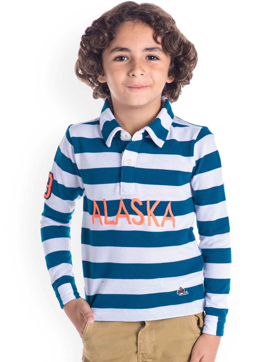 

Cherry Crumble Boys White & Blue Striped Polo Collar T-shirt