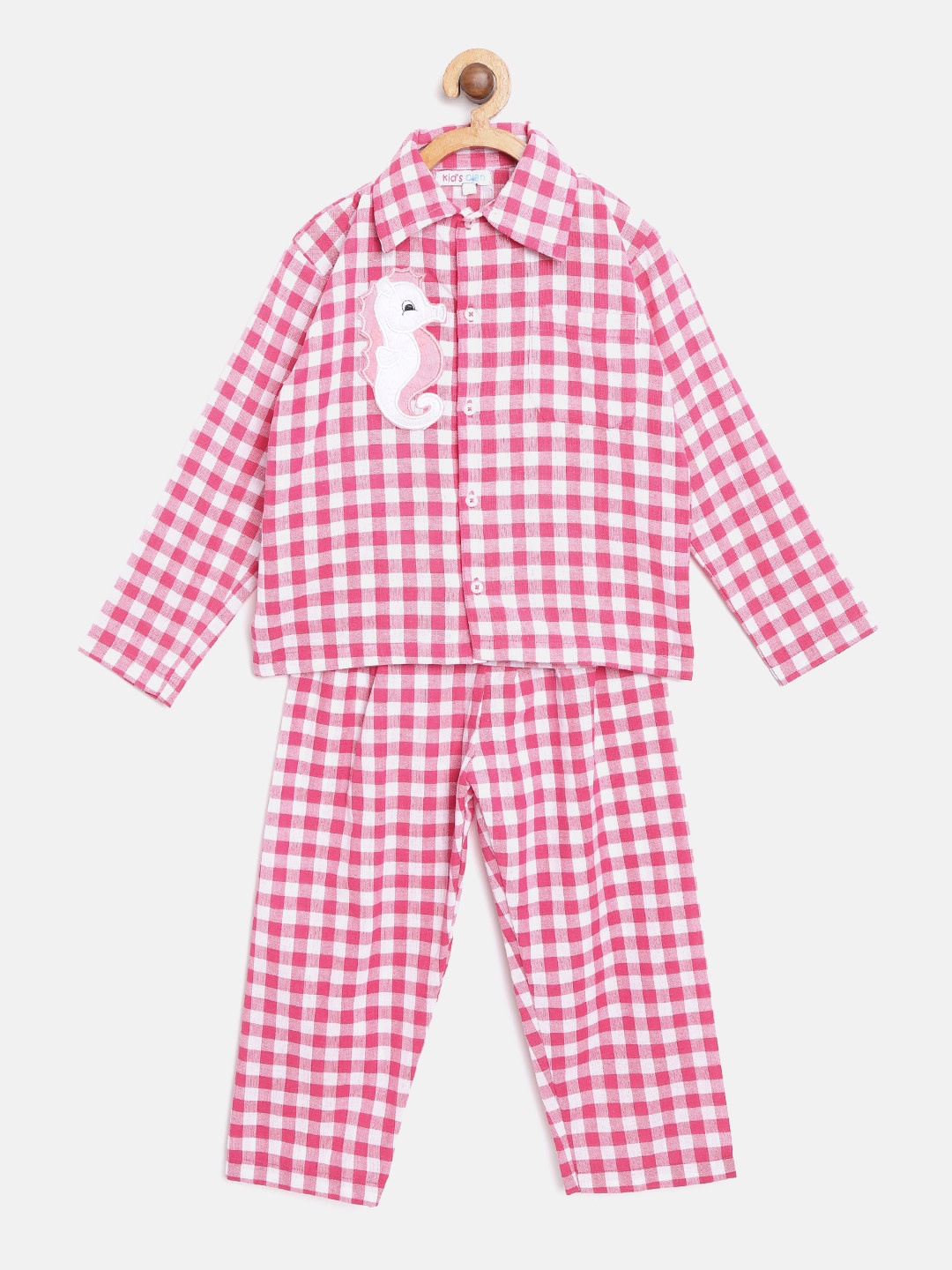 

Kids Clan Unisex Kids Pink & White Checked Night suit