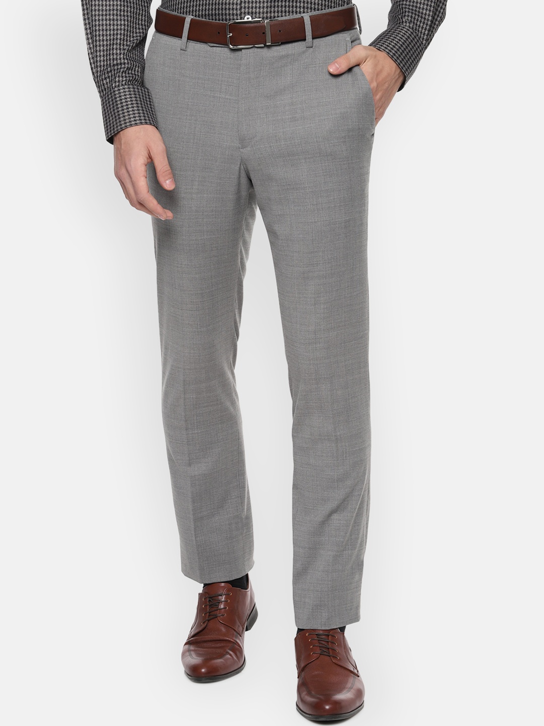 

Luxure by Louis Philippe Men Grey Slim Fit Self Design Formal Trousers