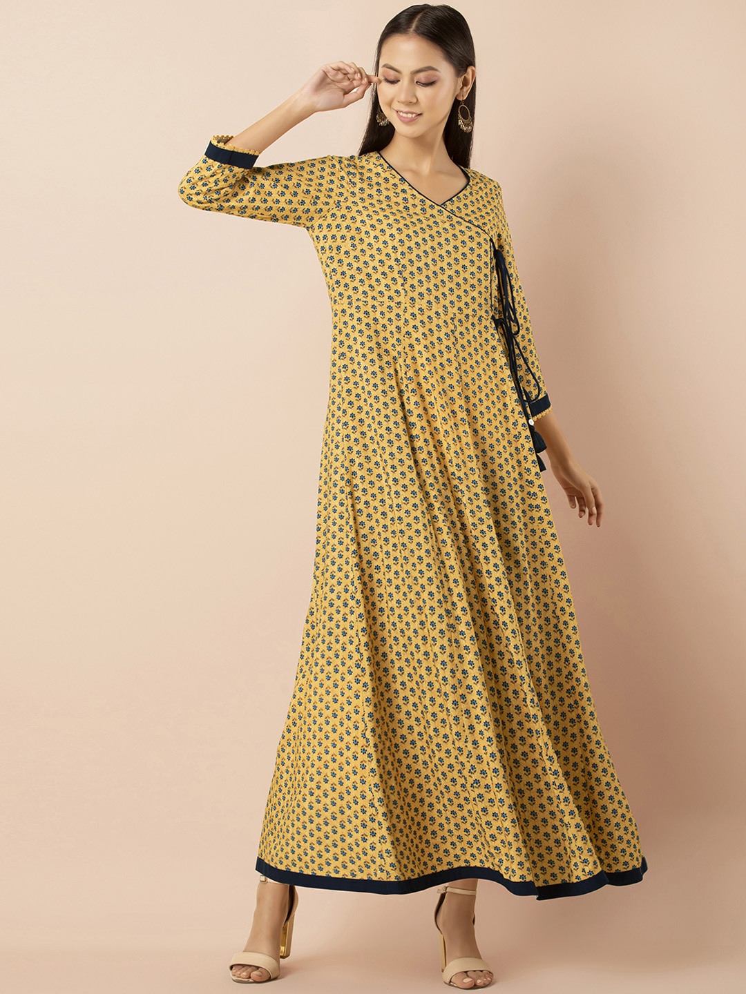

INDYA Women Yellow & Blue Printed Ethnic Maxi Dress