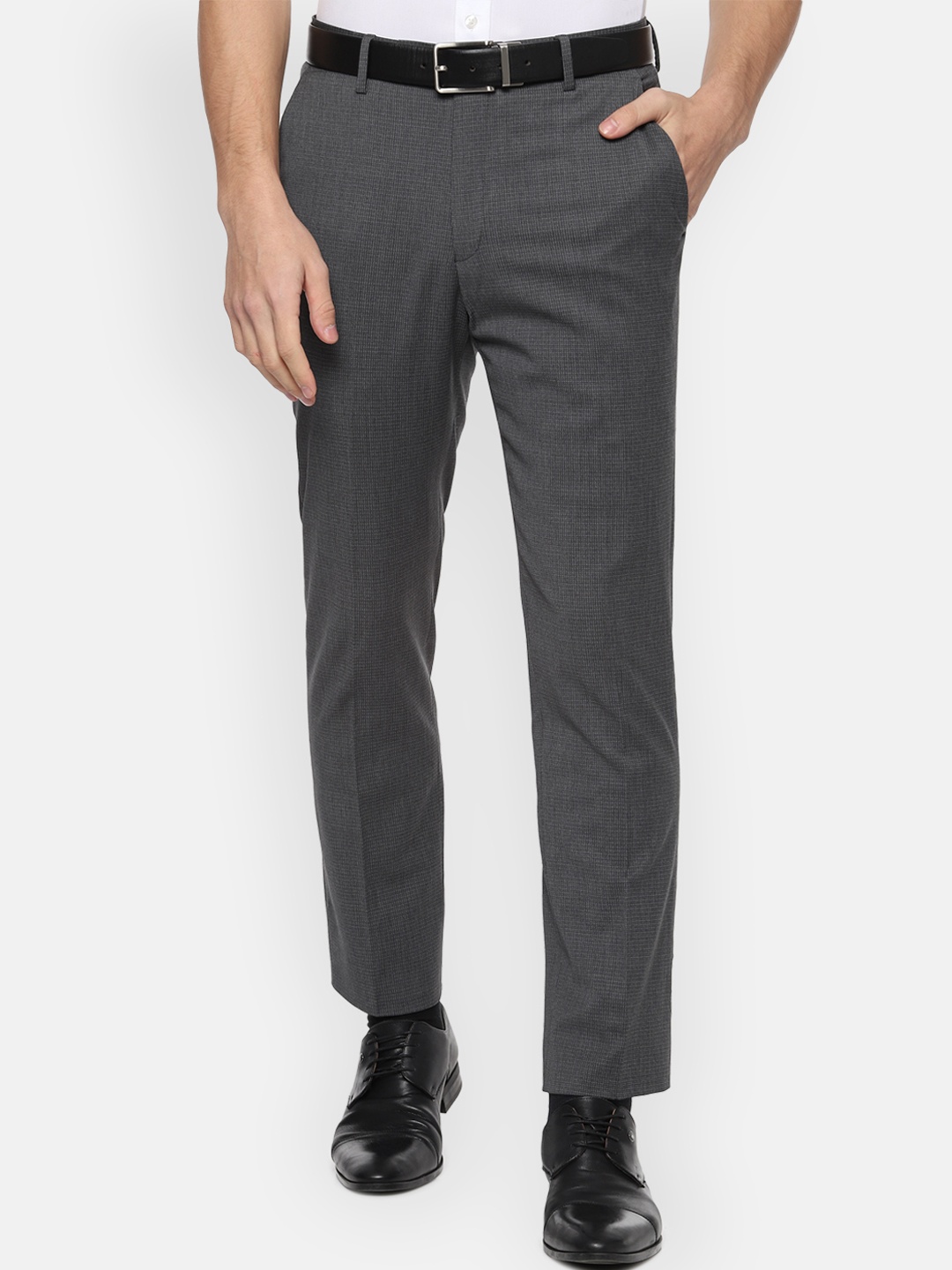

Luxure by Louis Philippe Men Grey Slim Fit Self Design Formal Trousers